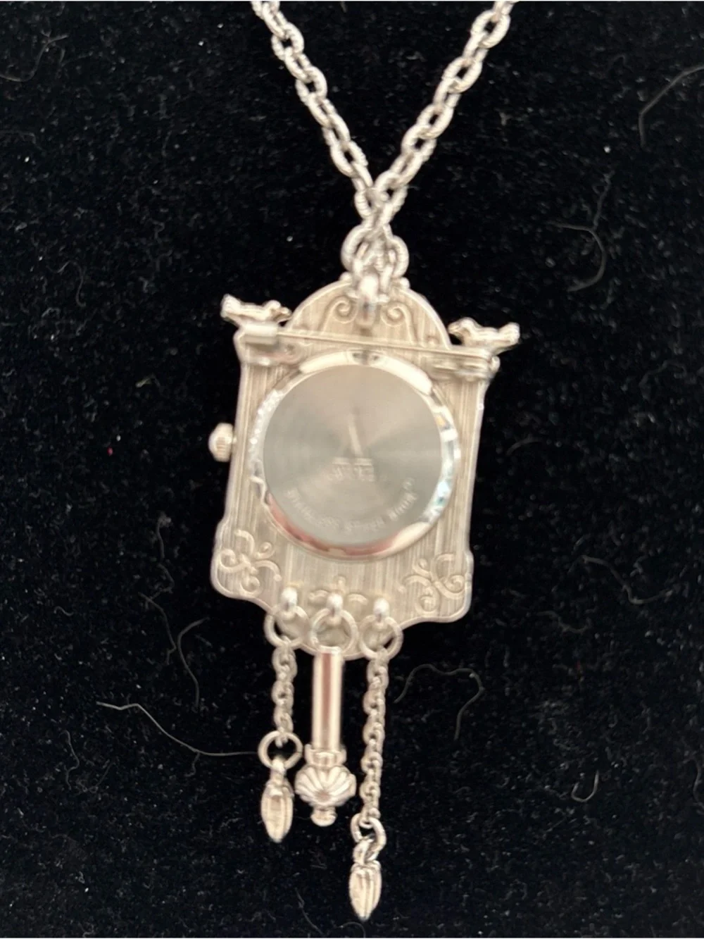 Vintage-Inspired Silver Cuckoo Clock Pendant Necklace - Silver - Picture 3 of 16